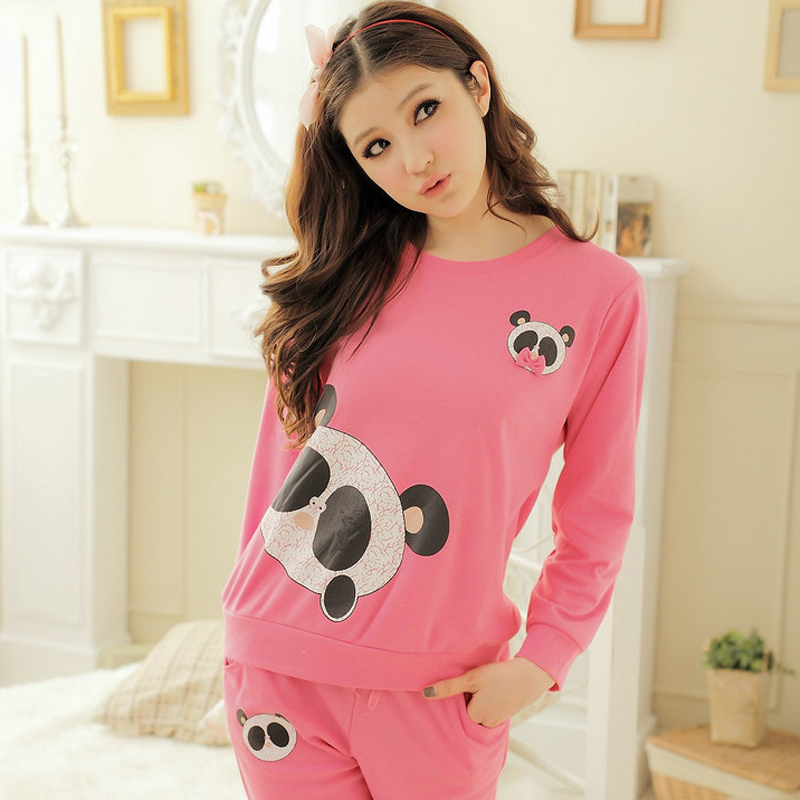 Velvet sports set autumn and winter long-sleeve 100% cotton sleepwear female cartoon at home service