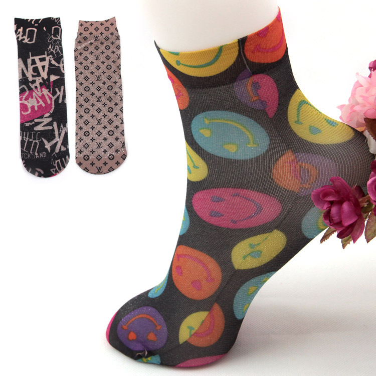 Velvet ultra-thin stockings summer Women print sock