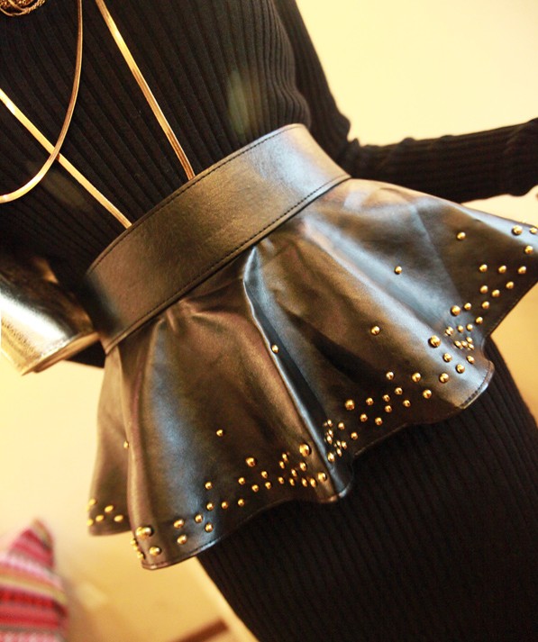 Verse by verse ! openlady rivet leather skirt cummerbund all-match bust skirt