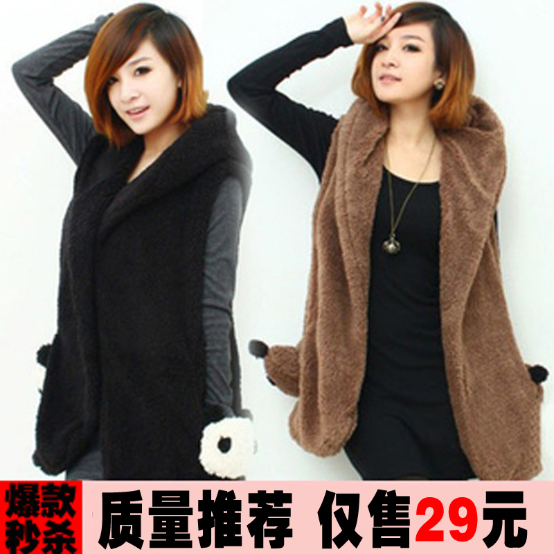 Vest female autumn and winter fluffy hooded vest casual with a hood outerwear female vest