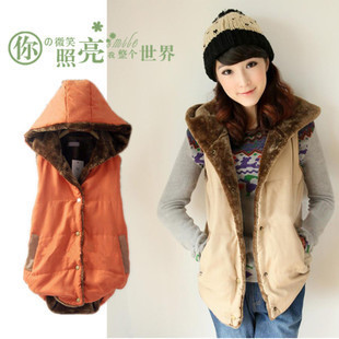 Vest female hooded fashion plus size plus velvet thermal down cotton vest outerwear Free shipping Y185