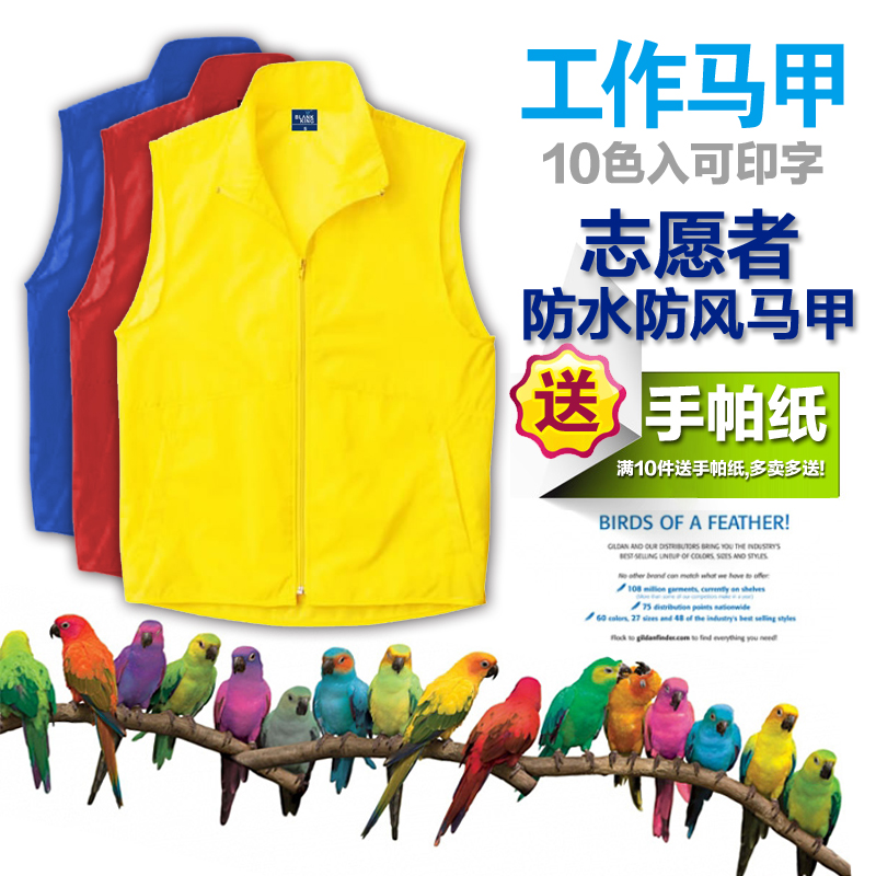 Vest male Women waterproof vest turn-down collar zipper vest printing vest