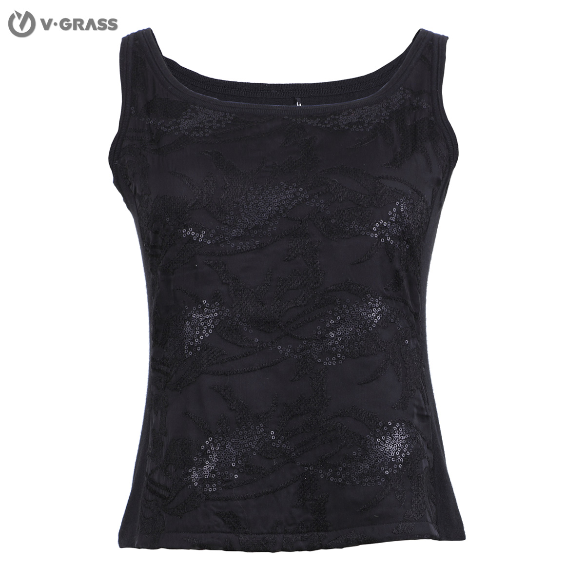 Vgrass jacquard paillette decoration 47351 tank black Free Shipping