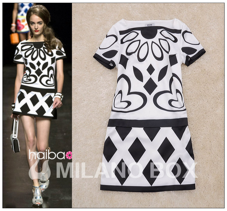 Victoria star dress 2013 summer fashion heart geometry print classic black-and-white short-sleeve dress short skirt