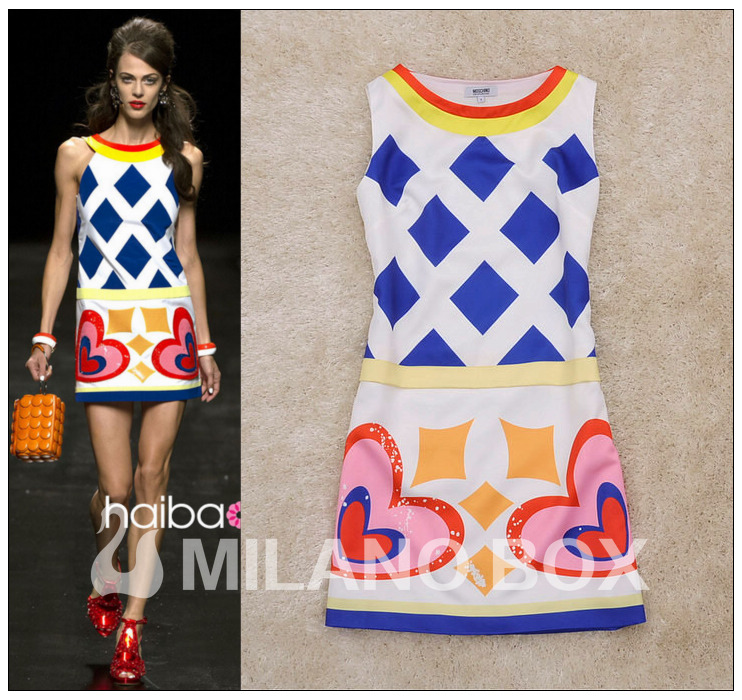 Victoria star dress 2013 summer fashion vintage sweetheart rhombus heart print candy color tank dress one-piece dress