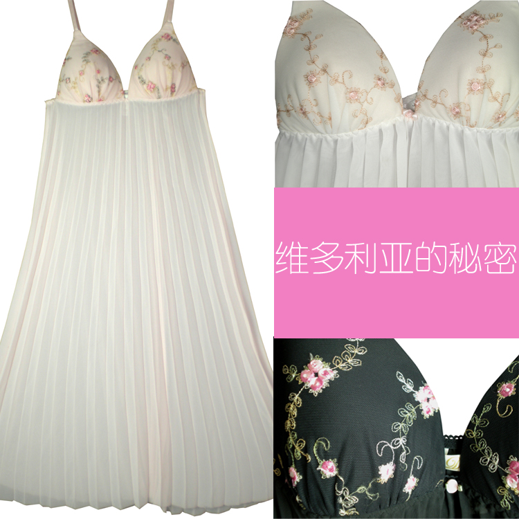 Victoria summer thin embroidery sexy spaghetti strap bra female long design sleepwear nightgown robe lounge