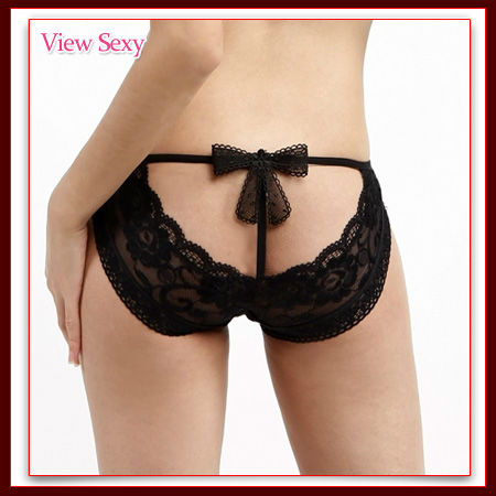 [View Sexy] HOT Sales Free Shipping queer princess lace rhinestone bow deep V-neck sexy panties briefs VSP736