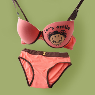 Vill underwear cartoon glossy cotton pad belt women's underwear set push up bra set