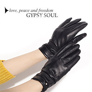 Vintage 2011 autumn and winter black classic brief fashion diamond sheepskin gloves women's genuine leather gloves st521