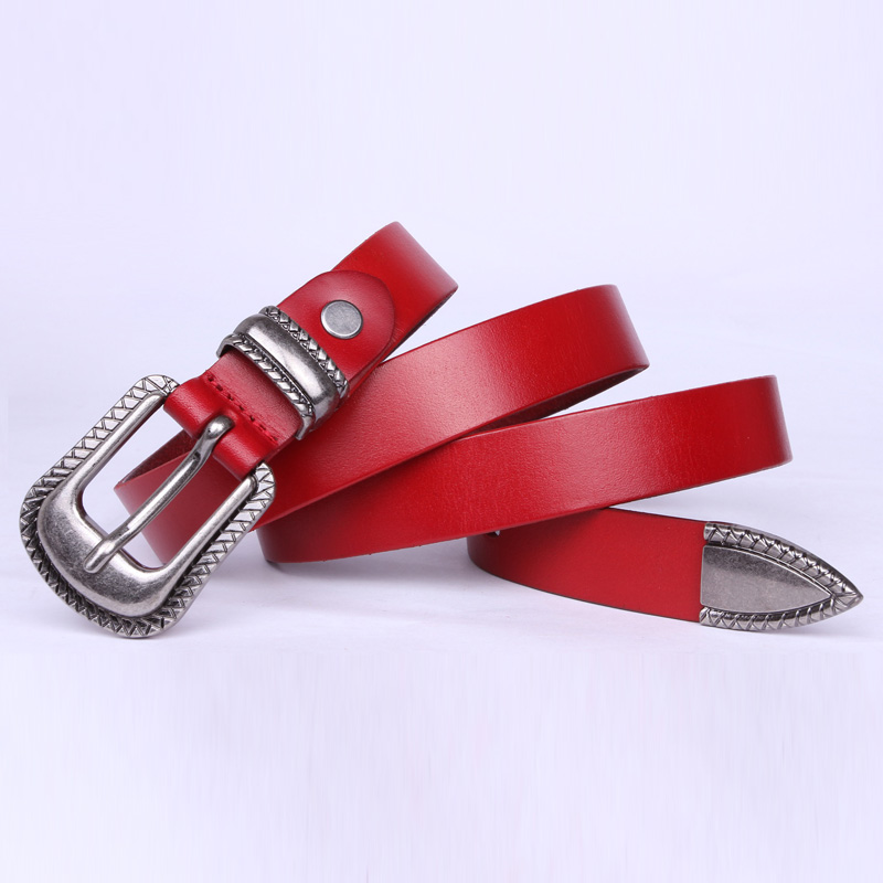 Vintage belt strap women's genuine leather first layer of cowhide fashion all-match decoration jeans trouser belt red