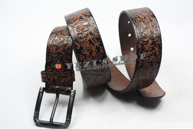 Vintage black buckle carved first layer of cowhide fashion women's genuine leather belt strap blue and white coffee