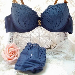 Vintage cotton underwear flower button push up sexy adjustable bra set