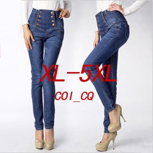 Vintage Fashion Wind Plus Size Available High Waist Women Jeans Skinny Pants Jumpsuit Women Double Breasted  XL-5XL