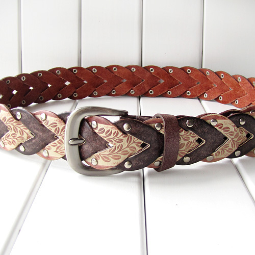 Vintage genuine leather women's strap knitted rivet colored drawing women's belt pd1712