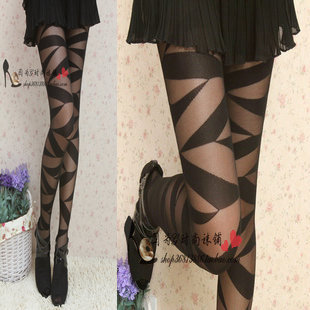 vintage geometry decorative pattern sexy spirally-wound ultra-thin jacquard pantyhose stockings