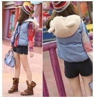 Vintage Hotsale 2012  Autumn Women Cute Ear Fleece Warm Sleeveless Outwear Short Warm Vest Cotton Waistcoat