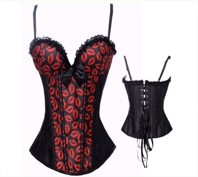 Vintage Lace up Red Satin Corset Bustier TOP Underwire Bra