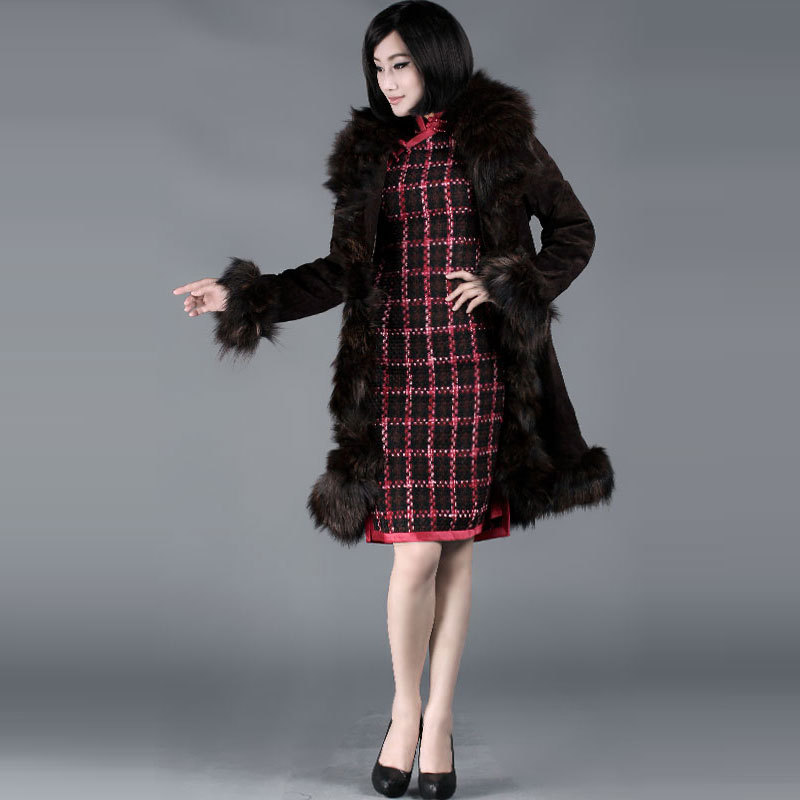 Vintage luxury ol fox fur patchwork slim long outerwear