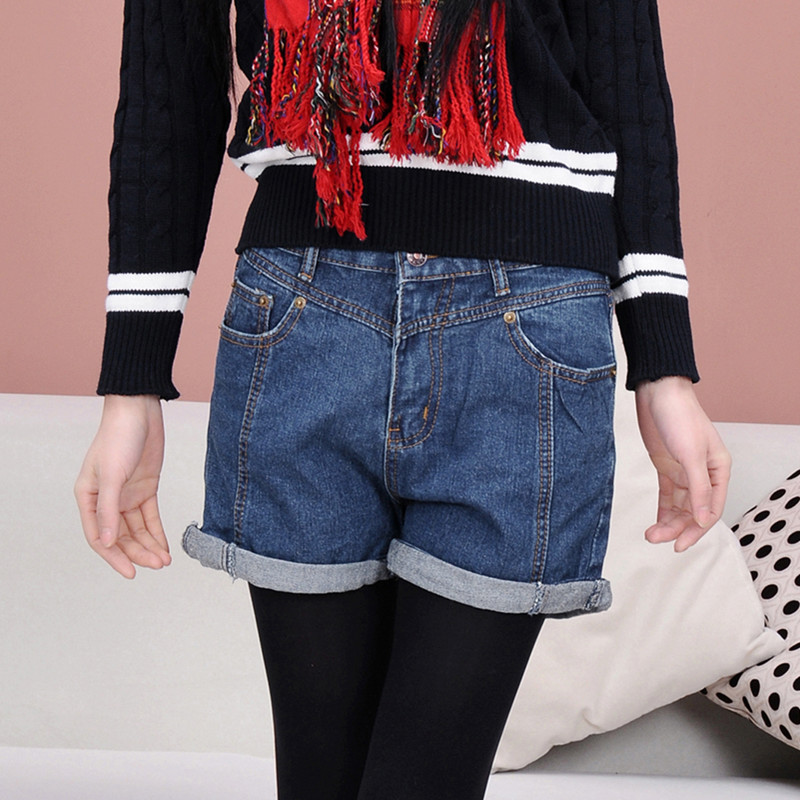 Vintage mid waist denim roll up hem roll-up hem denim shorts female autumn and winter plus size available boot cut jeans