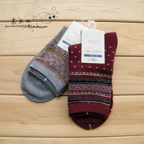 Vintage national trend socks female cotton socks spring and autumn socks handmade golden double