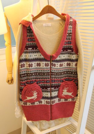 Vintage onta pattern berber fleece with a hood medium-long yarn thickening vest free shipping