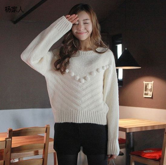 Vintage preppy style stereo ball love yarn loose thermal basic gentlewomen knitted sweater outerwear