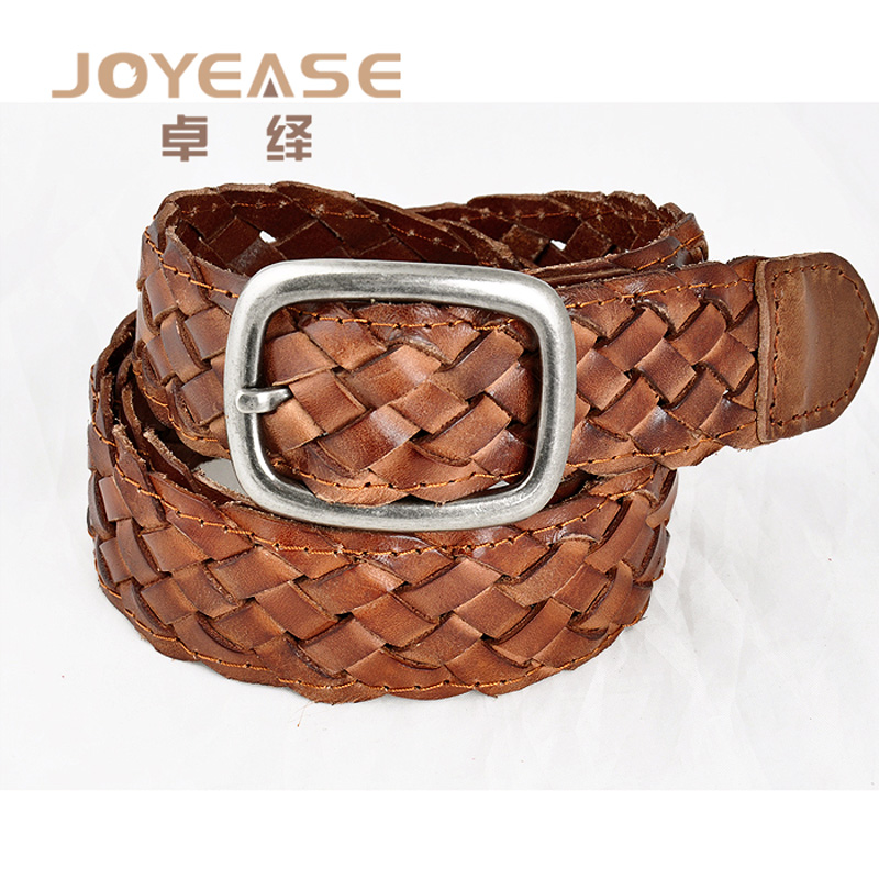 Vintage retro finishing first layer of cowhide women's knitted belt pin buckle women's strap genuine leather casual jeans belt