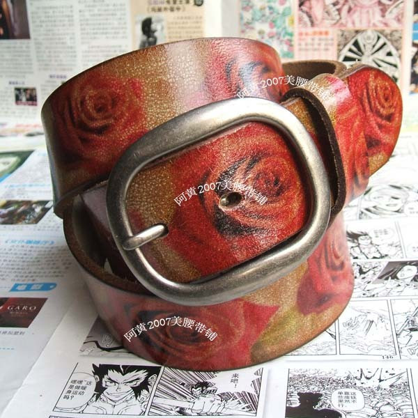 Vintage rose crack doodle turtle cowhide belt women's genuine leather strap fashion