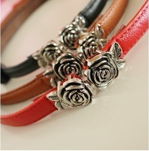 Vintage rose three-dimensional japanned leather multicolour women's decoration thin belt strap adjust