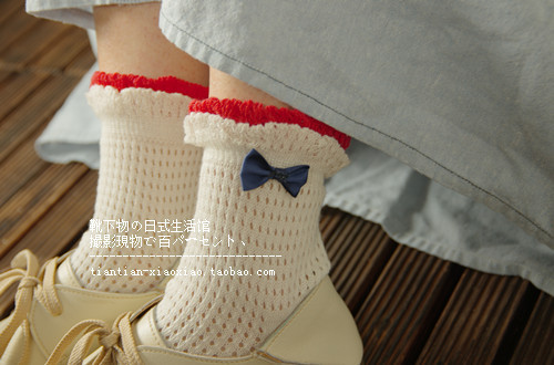 Vintage sock 100% cotton socks bow candy socks