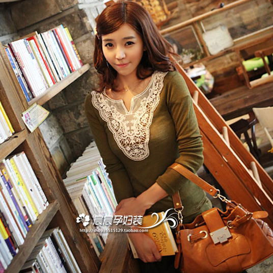 Vintage sweet autumn long-sleeve low collar basic shirt t-shirt top maternity b039