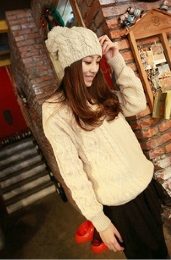 Vintage three-dimensional sphere twisted coarse knitting loose thickening yarn Women sweater outerwear