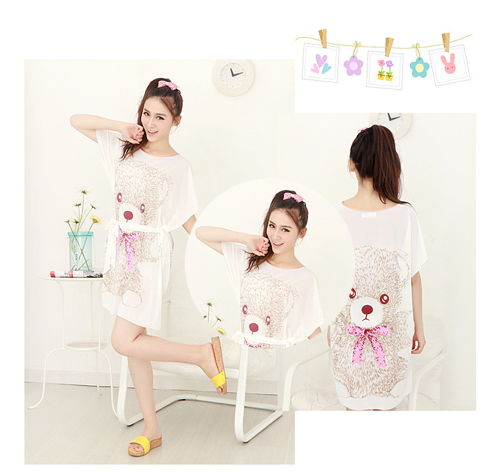 Viscose sleepwear female summer sleepwear faux silk sexy temptation princess cartoon bear female nightgown