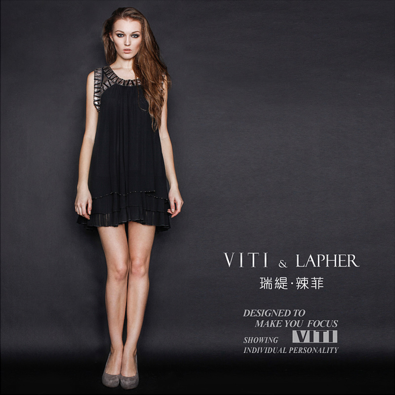 Viti13 spring fashion brief leather all-match handmade beading elegant ol silk one-piece dress