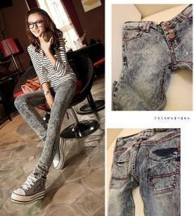 Vivi 675 thin slim denim button jeans skinny pants pencil pants