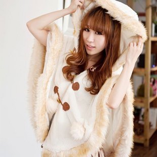 Vivi autumn and winter sweet hooded horn button cloak outerwear fashion cloak sweatshirt