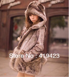 Vivi imitation fur hooded ear hair bulb tail coat coat teddy bear cute female winter coat