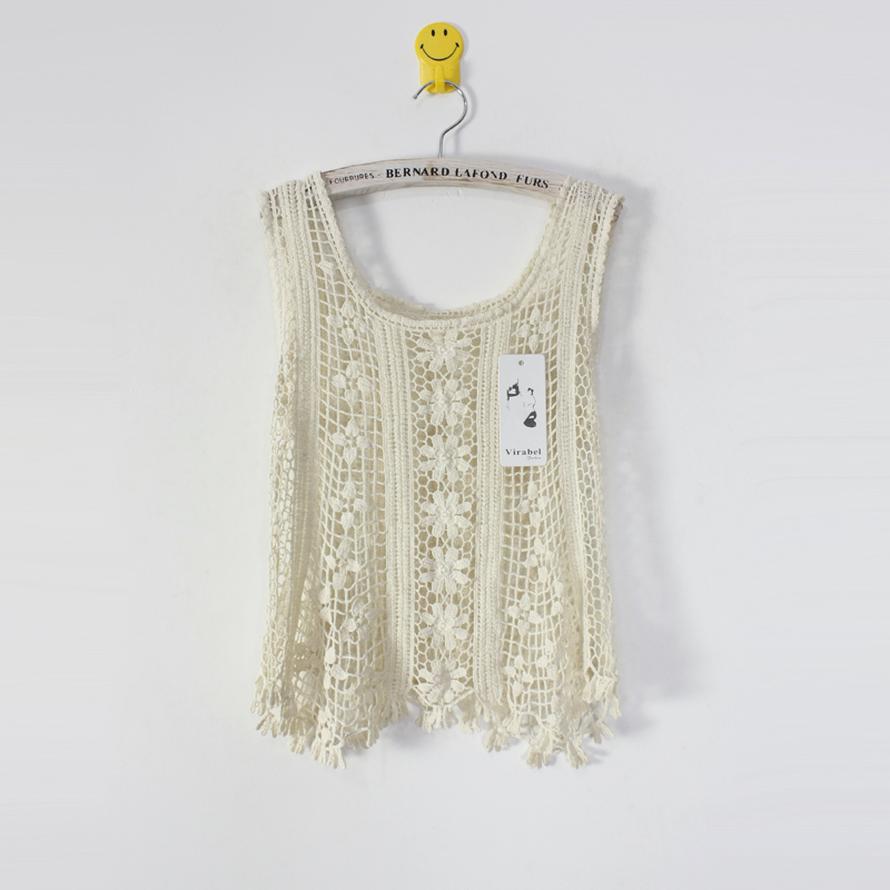 Vivi lace cutout crotch crochet knitted pullover shirt