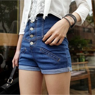 Vivi magazine high waist denim short trousers shorts roll up hem straight jeans /FREE SHIPPING BY CPAM