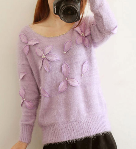 Vivi magazine lena 2012 lily petal pearl mohair rimmed o-neck sweater female