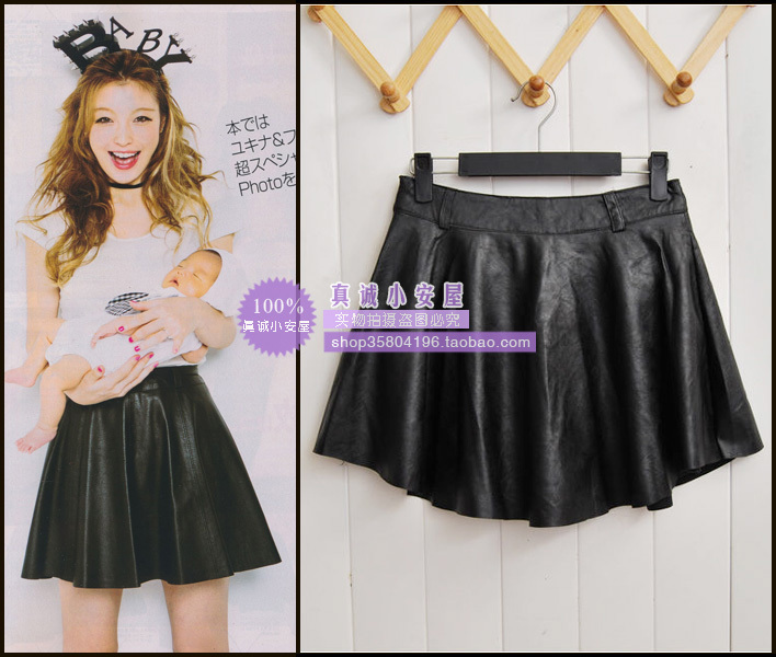 Vivi magazine pleated PU short skirt skorts bust skirt leather skirt -zcxaw5