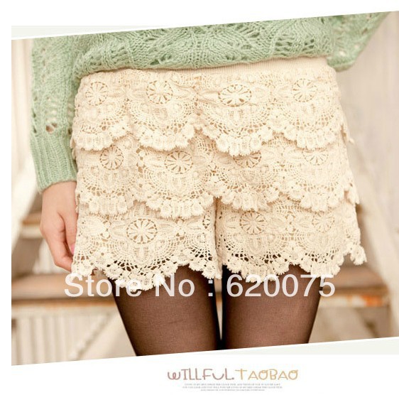 VIVI magazine recommended cotton lace Floral  fashion sexy slim shorts for women Gouhua embroidery  culottes skirt