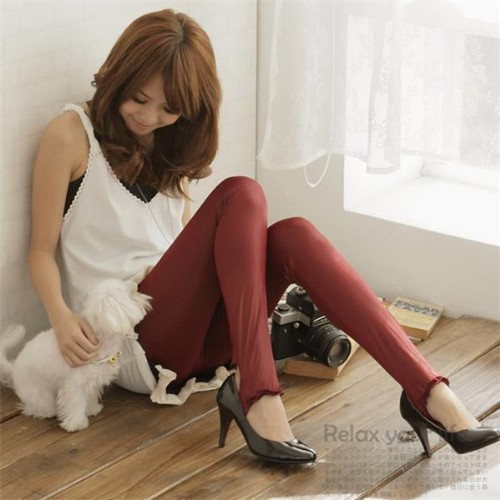 Vivi smallerone border step pants elastic shiny basic pants faux leather pants leather legging 5051