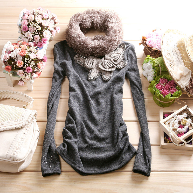 Vivi spring long-sleeve sweater twinset sweater crochet decoration muffler scarf