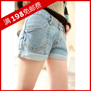 Vivi summer loose high waist denim shorts vintage distrressed roll-up lowing hem shorts female