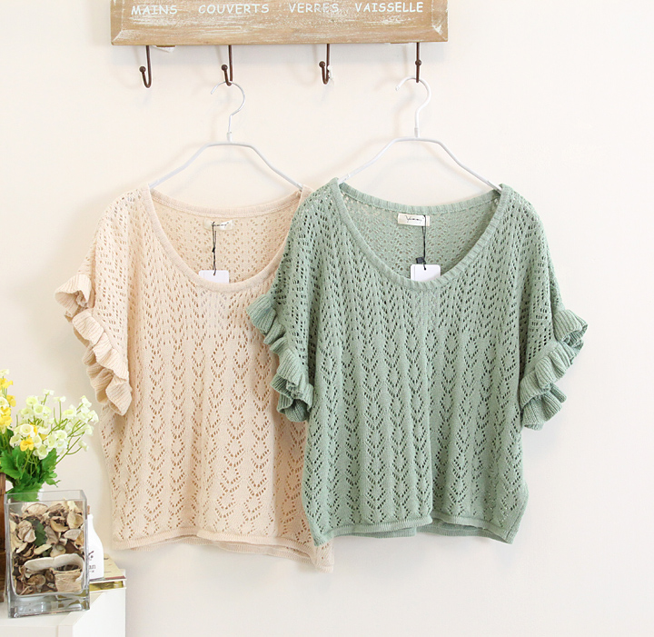 Vivi vintage cutout sweater pullover short-sleeve small ruffle a910 pullover free shipping