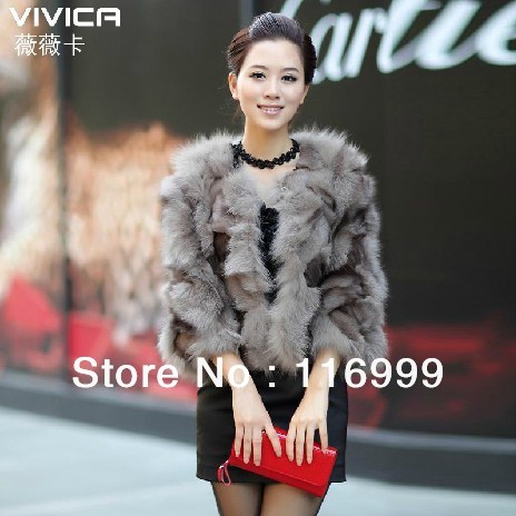 VIVICA Free Shipping by DHL HOT! Fashion Elegant Women Genuine Fox Fur Coat Real Genuine Natural Fur Coat for Ladies