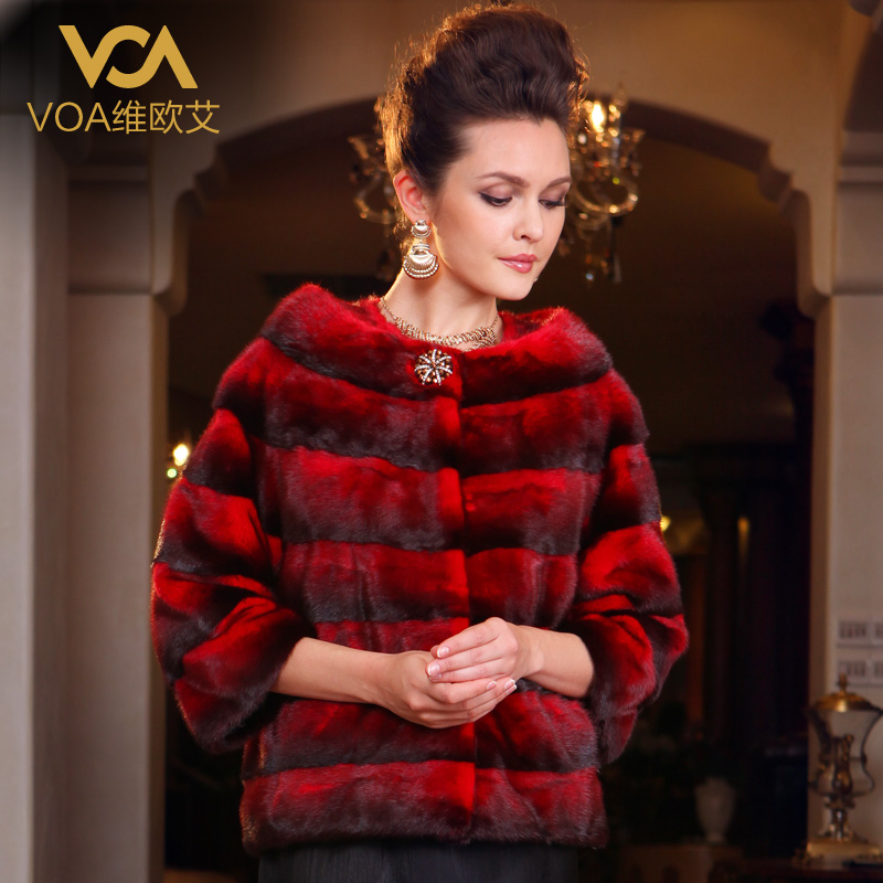 Voa hot-selling three quarter sleeve marten overcoat Women 2012 fur coat jf-1113b