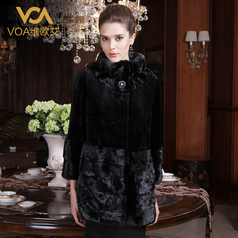 Voa hot-selling wrist-length sleeve medium-long marten velvet overcoat y-gj1202