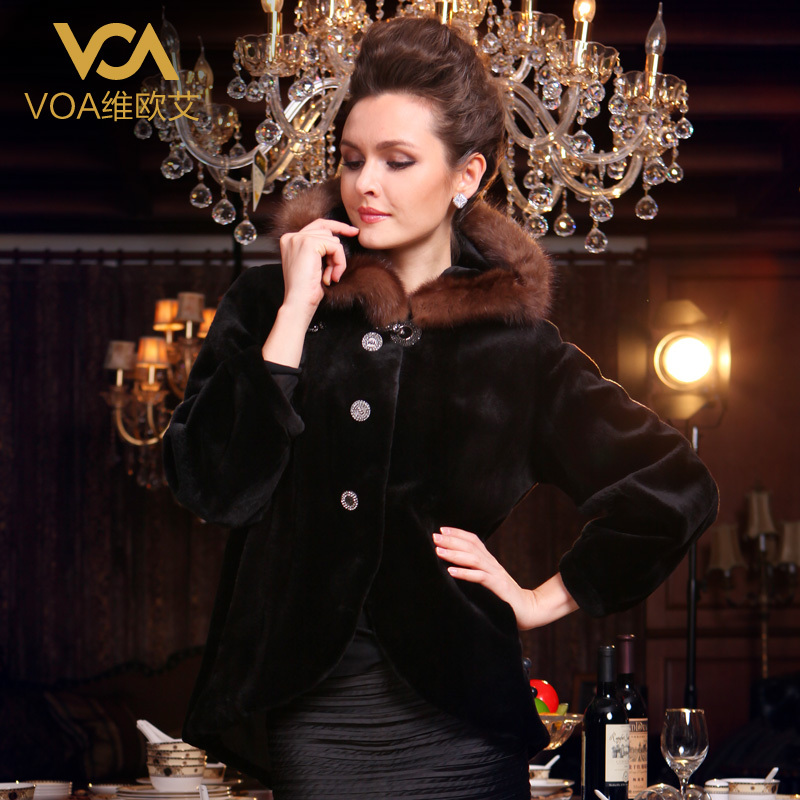 Voa limited edition 1 fur coat black marten velvet hooded overcoat medium-long 29016